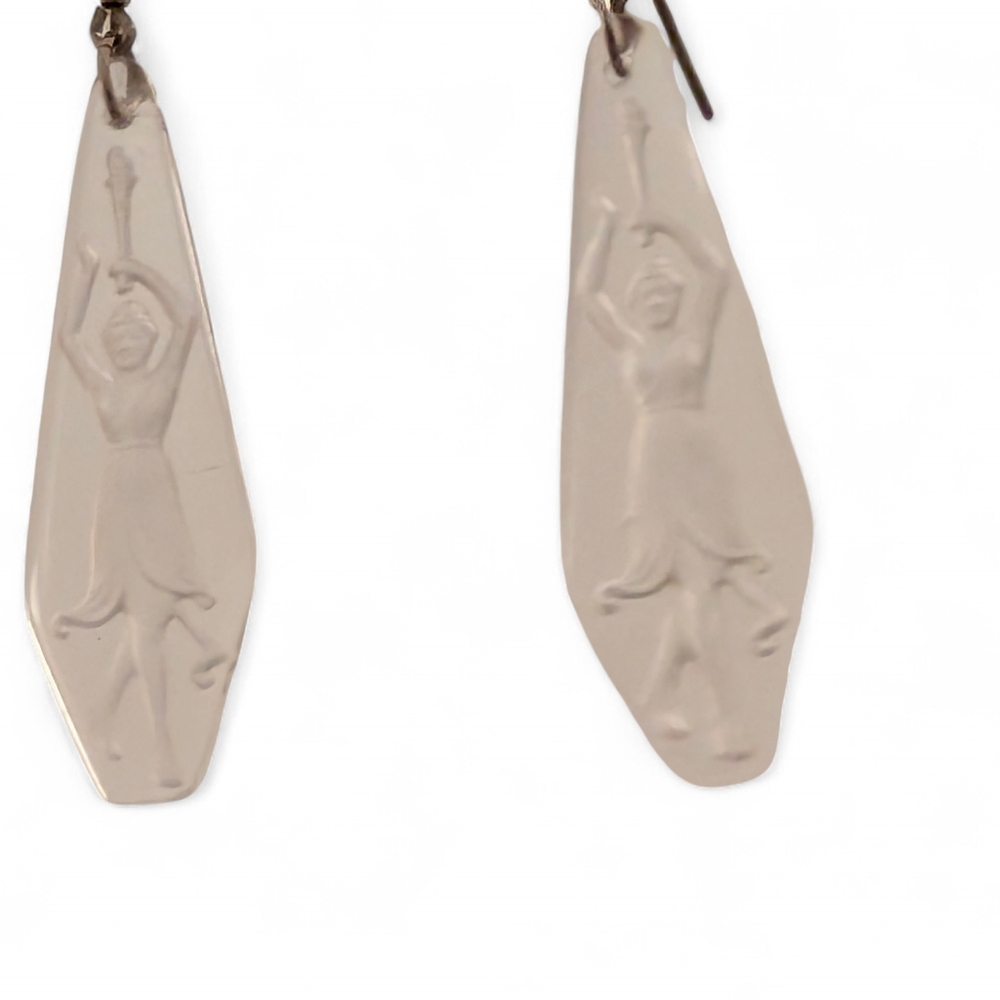 VINTAGE Earrings Isadora Duncan Czech Etched Glass Delicate Dangling - Picture 5 of 8